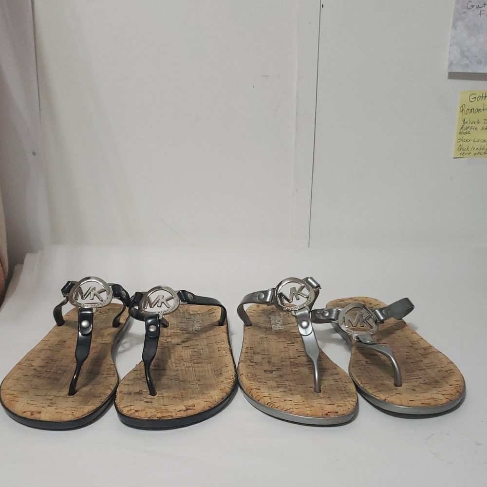 Michael Kors Black and Silver Jelly Charm Cork Thong Women's Sandals (Bindle 2 )